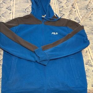 Fila Men's Zip-Up Hoodie in Blue and Dark Gray